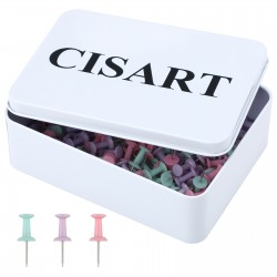 Cisart Pack of 150 Colorful Bulletin Board Tacks with Large Storage Box 4.84x3.62x1.5in, Multicolor Thumb Tacks with a Metal Tin for Organization, Durable and Reusable Push Pins for Office, Work, Home