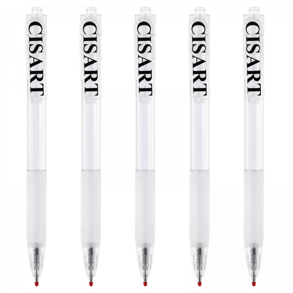 Cisart Pack of 5 Retractable Click Pens, Smooth Writing Pens with Quick Drying Black Ink, One-Handed Click White Retractable Pen with Comfortable Grip for Office, Work, Home & Daily Use