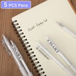 Cisart Pack of 5 Retractable Click Pens, Smooth Writing Pens with Quick Drying Black Ink, One-Handed Click White Retractable Pen with Comfortable Grip for Office, Work, Home & Daily Use