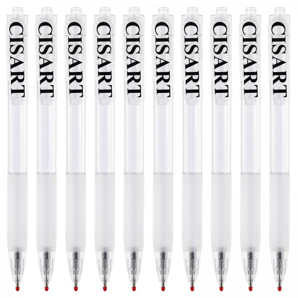 Cisart 10 Pack Retractable Click Pens, Office Pens for Smooth Writing, One-Handed Click White Retractable Pen with Quick-Drying Black Ink and Comfortable Grip for Office, Work & Home Supplies