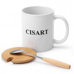 Cisart White Ceramic Mug with Lid and Spoon, Thick Coffee Water Drinking Cup Set,  Safe & Suitable Container for Hot & Cold Drinks, Complete Travel Mug for Home, Office, and Daily Use