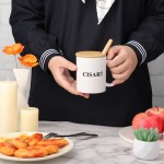 Cisart White Ceramic Mug with Lid and Spoon, Thick Coffee Water Drinking Cup Set,  Safe & Suitable Container for Hot & Cold Drinks, Complete Travel Mug for Home, Office, and Daily Use